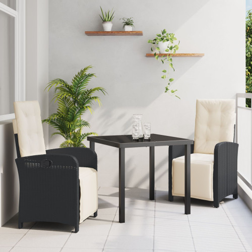 vidaXL Trädgårdsmöbelset med kudde 3 pcs Svart konstrotting