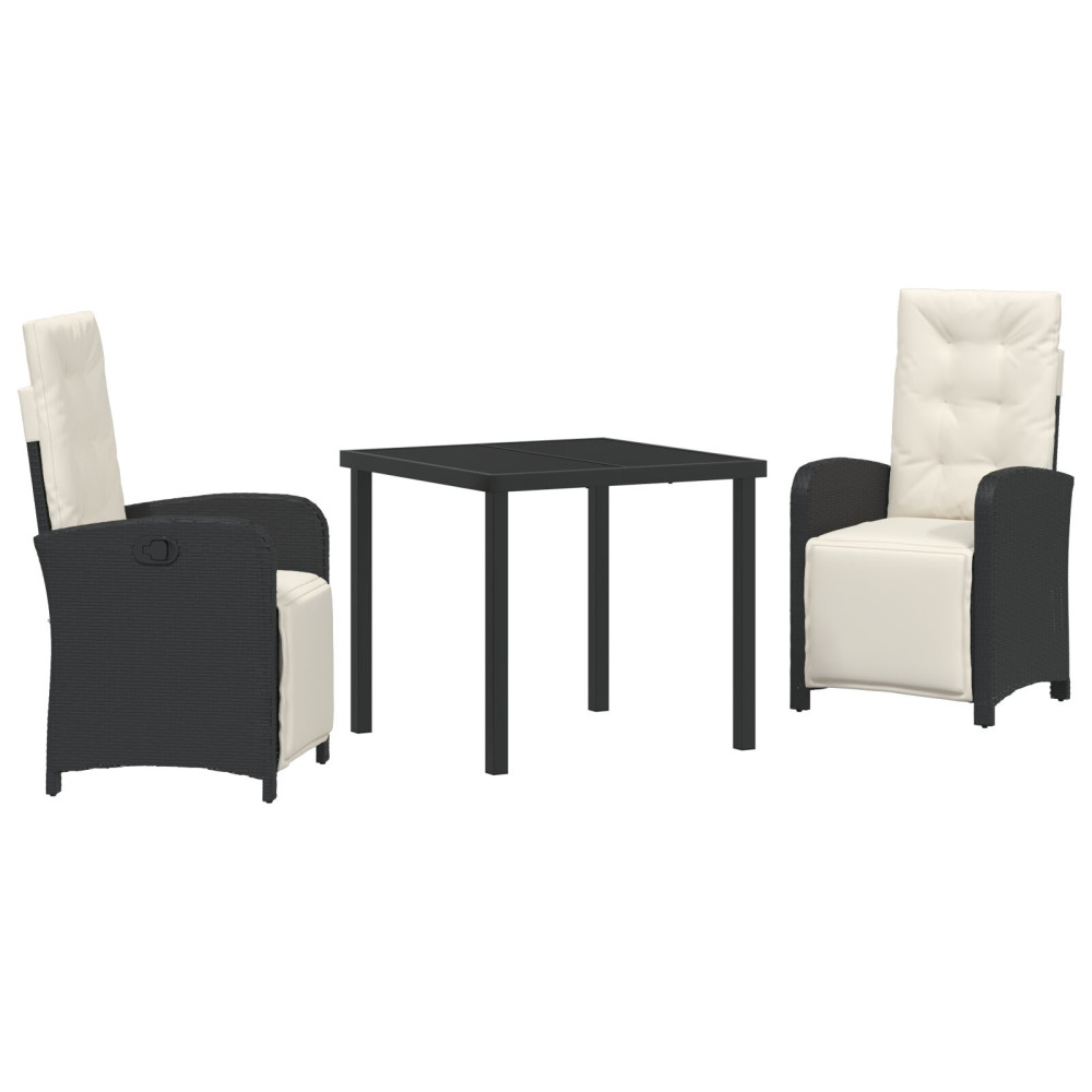 Produktbild för Trädgårdsmöbelset med kudde 3 pcs Svart konstrotting