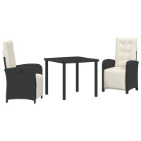Produktbild för Trädgårdsmöbelset med kudde 3 pcs Svart konstrotting