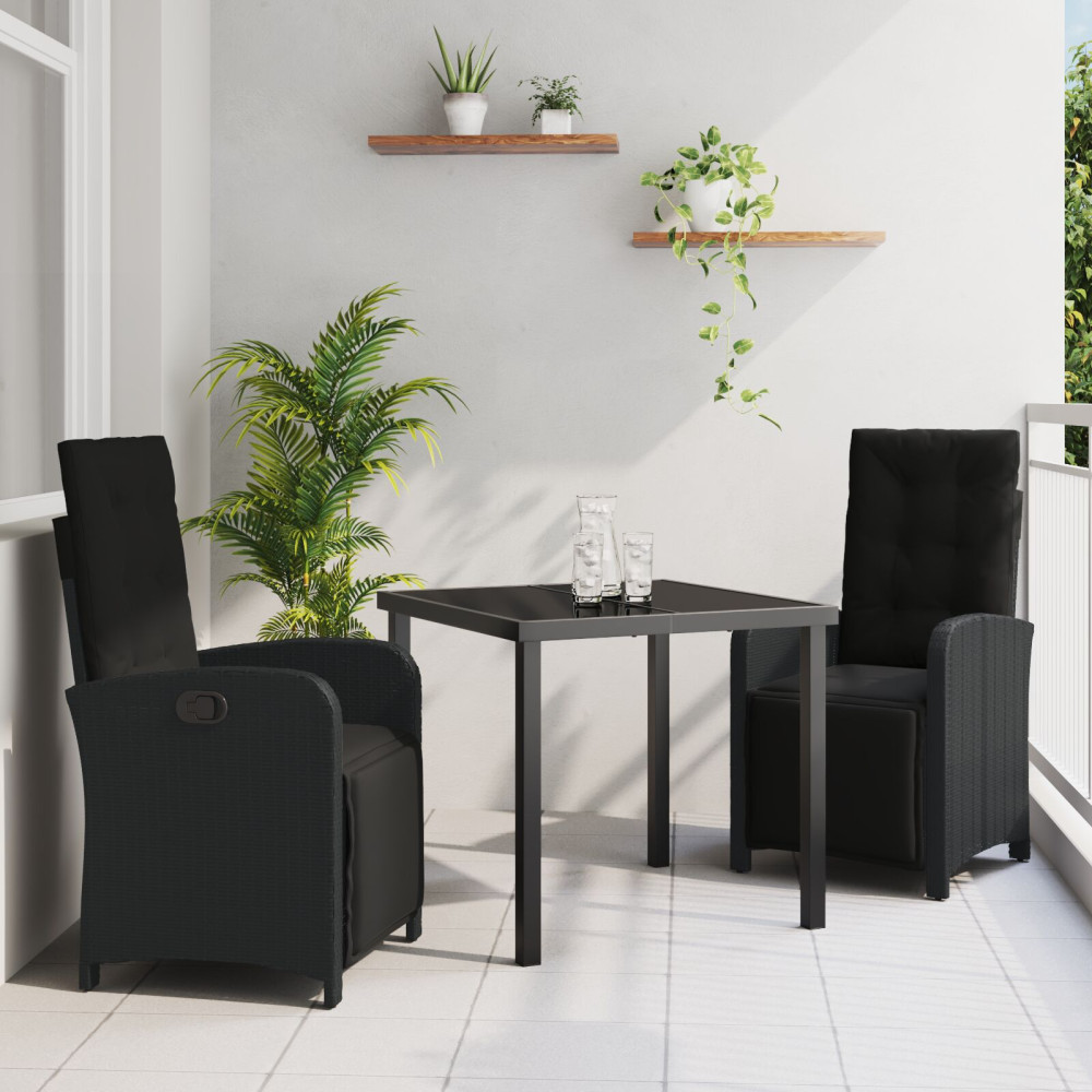 Produktbild för Trädgårdsmöbelset med kudde 3 pcs Svart konstrotting