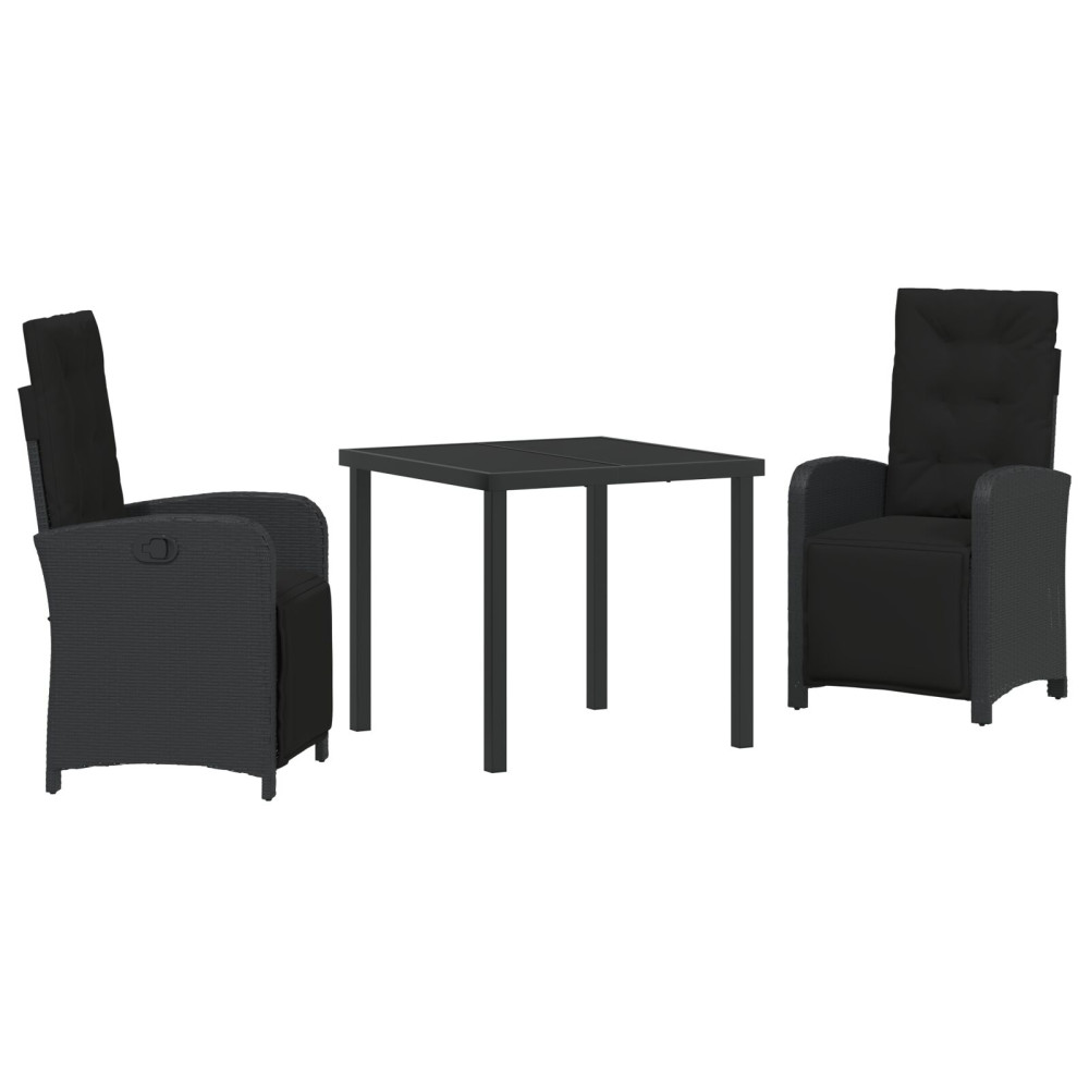 Produktbild för Trädgårdsmöbelset med kudde 3 pcs Svart konstrotting