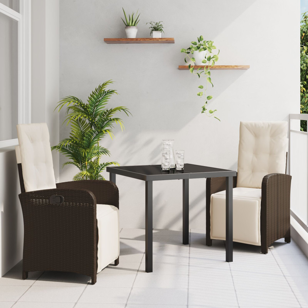 Produktbild för Trädgårdsmöbelset med kudde 3 pcs Brun konstrotting