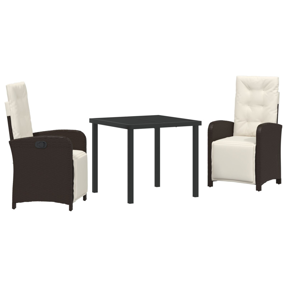 Produktbild för Trädgårdsmöbelset med kudde 3 pcs Brun konstrotting