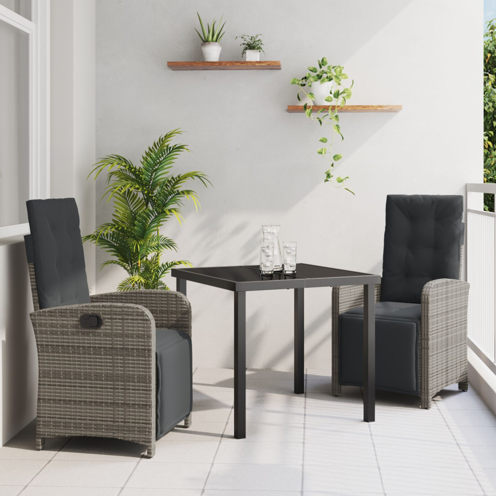 Produktbild för Trädgårdsmöbelset med kudde 3 pcs Grå konstrotting