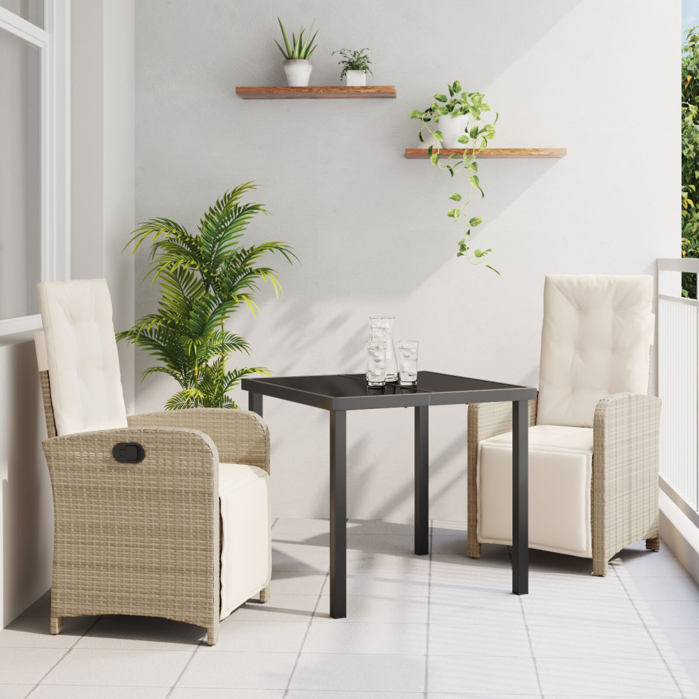 Produktbild för Trädgårdsmöbelset med kudde 3 pcs Beige konstrotting