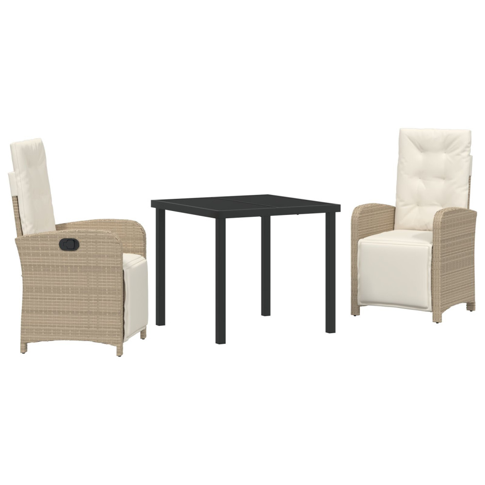 Produktbild för Trädgårdsmöbelset med kudde 3 pcs Beige konstrotting