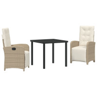 Produktbild för Trädgårdsmöbelset med kudde 3 pcs Beige konstrotting