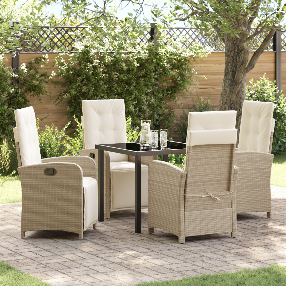 Produktbild för Trädgårdsmöbelset med kudde 5 pcs Beige konstrotting
