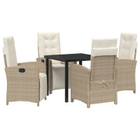 Produktbild för Trädgårdsmöbelset med kudde 5 pcs Beige konstrotting