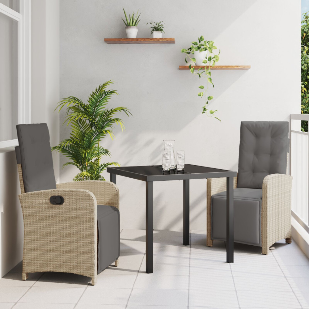 Produktbild för Trädgårdsmöbelset med kudde 3 pcs Beige konstrotting