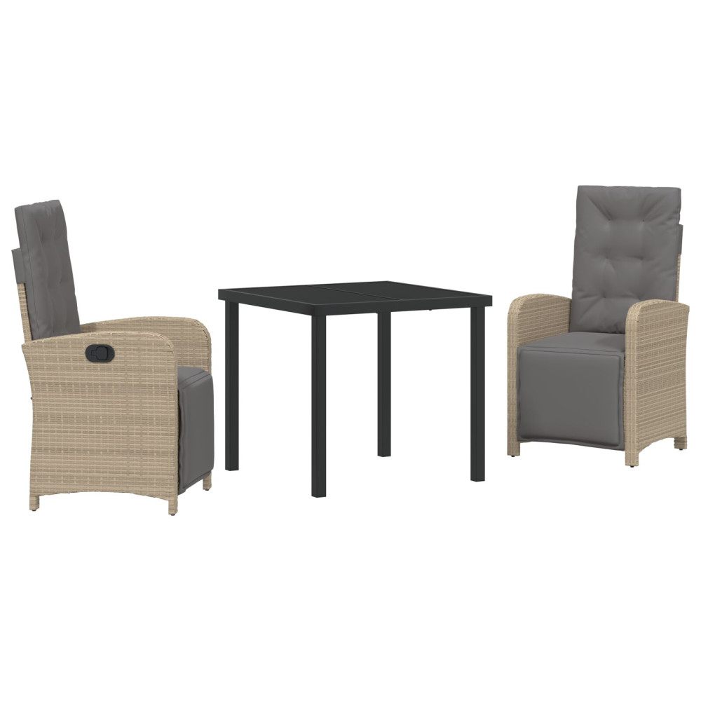 Produktbild för Trädgårdsmöbelset med kudde 3 pcs Beige konstrotting