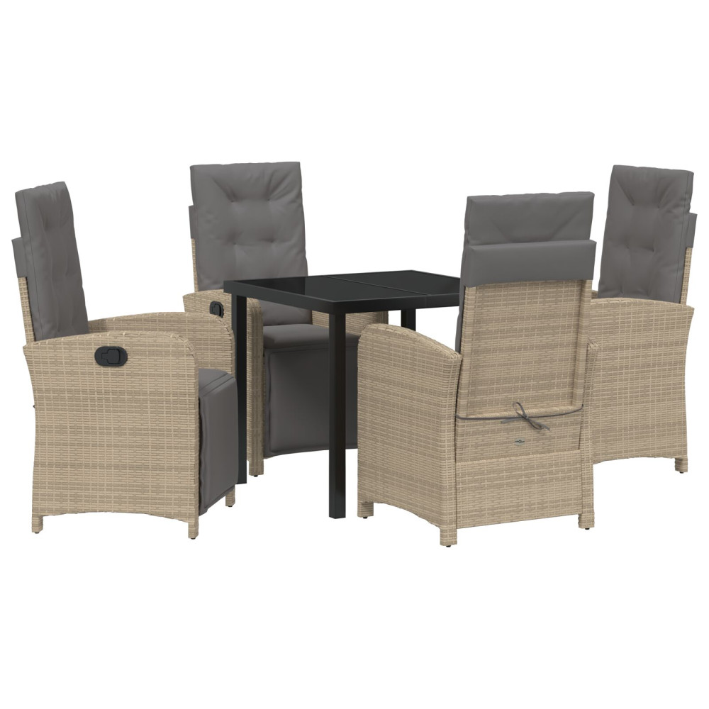 Produktbild för Trädgårdsmöbelset med kudde 5 pcs Beige konstrotting