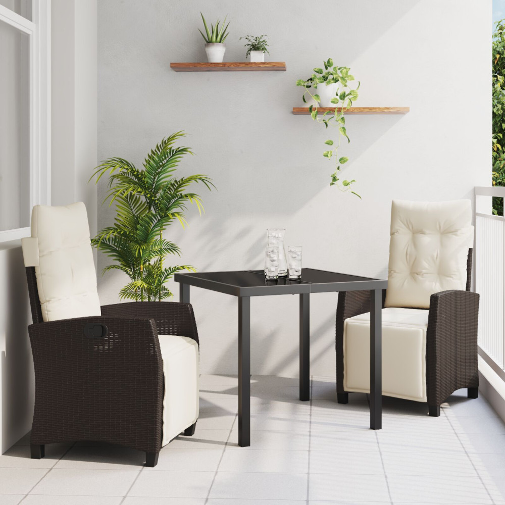 Produktbild för Trädgårdsmöbelset med kudde 3 pcs Brun konstrotting
