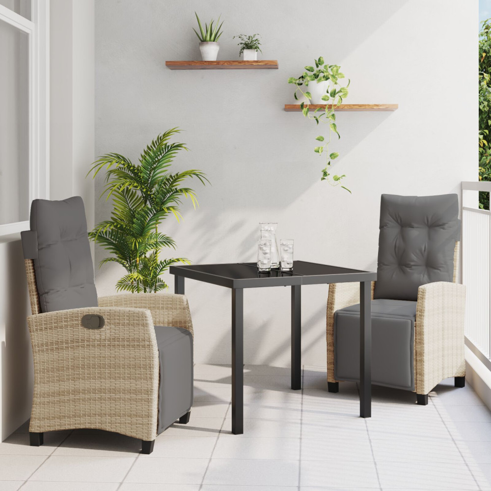 Produktbild för Trädgårdsmöbelset med kudde 3 pcs Beige konstrotting