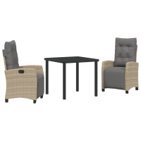 Produktbild för Trädgårdsmöbelset med kudde 3 pcs Beige konstrotting