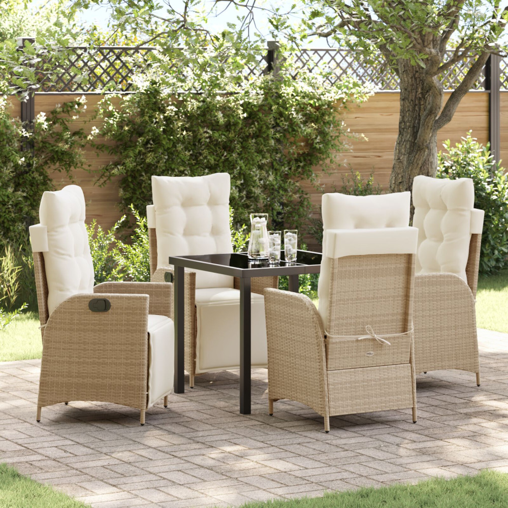 Produktbild för Trädgårdsmöbelset med kudde 5 pcs Beige konstrotting