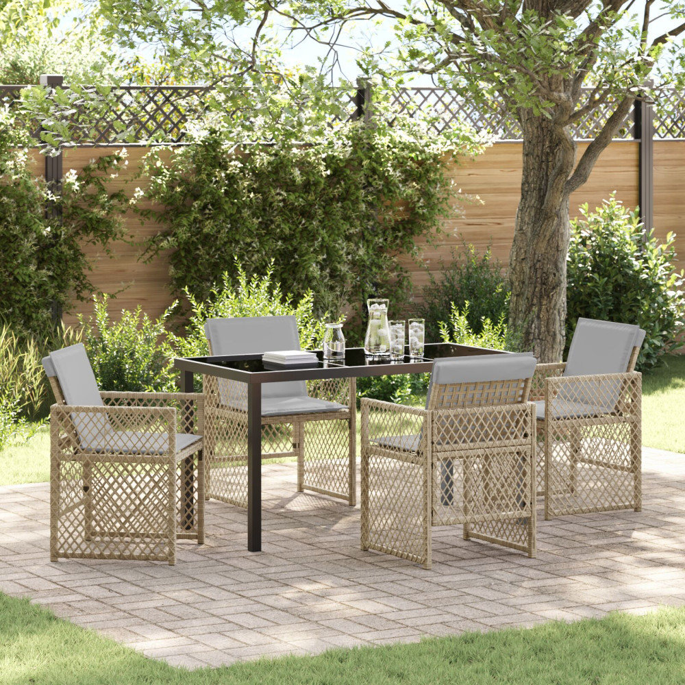Produktbild för Trädgårdsmöbelset 5 pcs Beige konstrotting