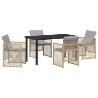 Produktbild för Trädgårdsmöbelset 5 pcs Beige konstrotting