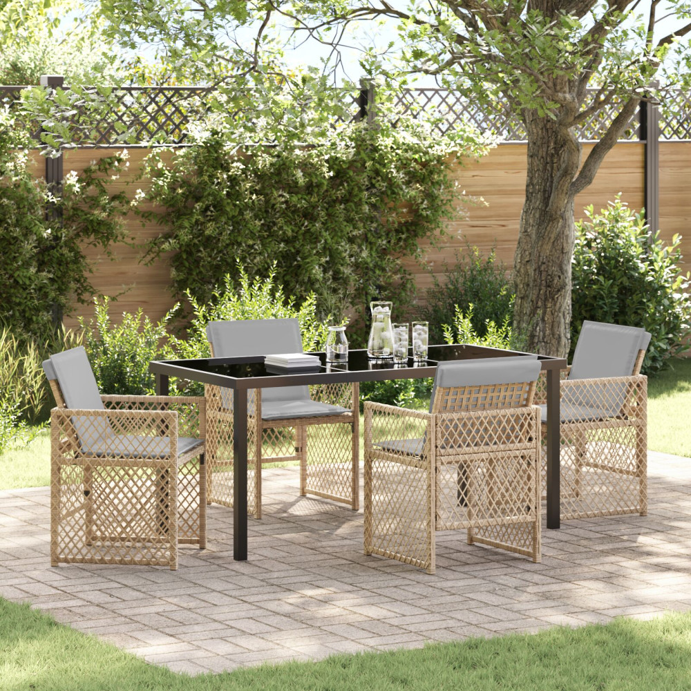 Produktbild för Trädgårdsmöbelset 5 pcs Beige konstrotting