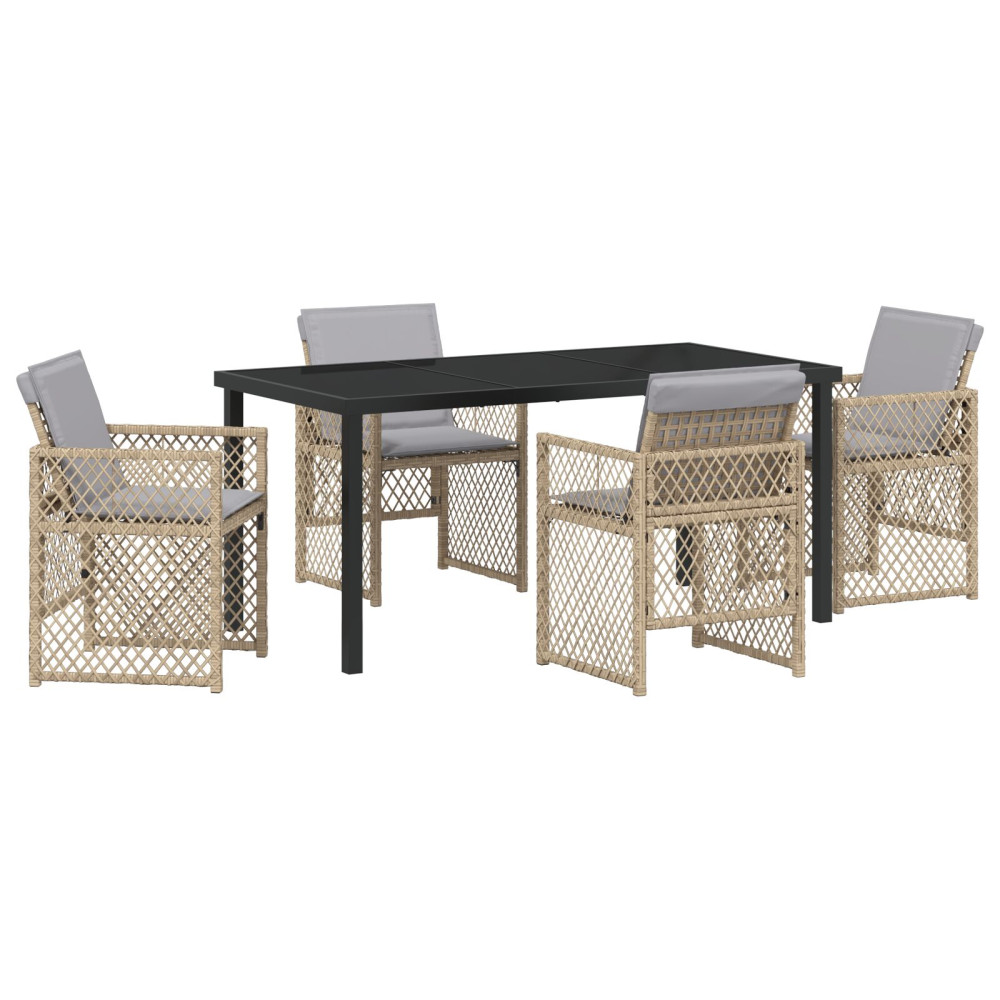 Produktbild för Trädgårdsmöbelset 5 pcs Beige konstrotting