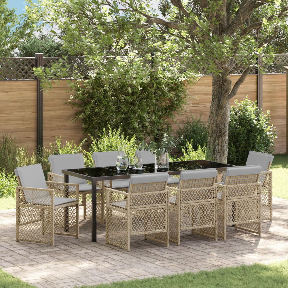 Produktbild för Trädgårdsmöbelset 9 pcs Beige konstrotting