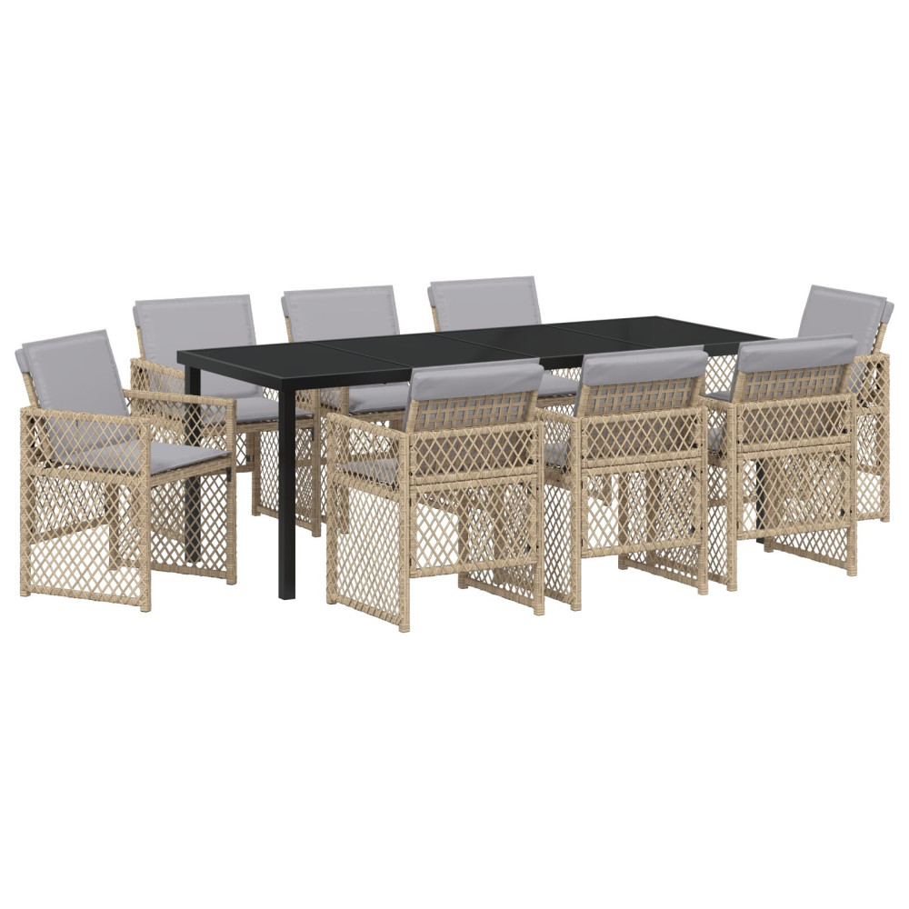 Produktbild för Trädgårdsmöbelset 9 pcs Beige konstrotting