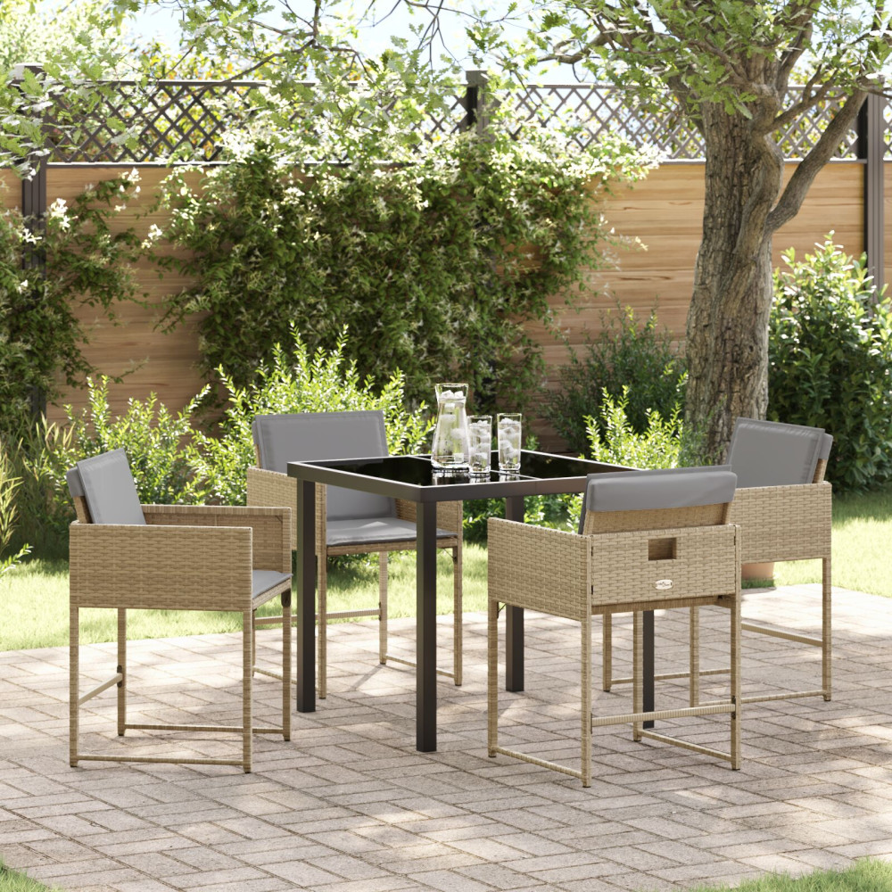 Produktbild för Trädgårdsmöbelset 5 pcs Beige konstrotting