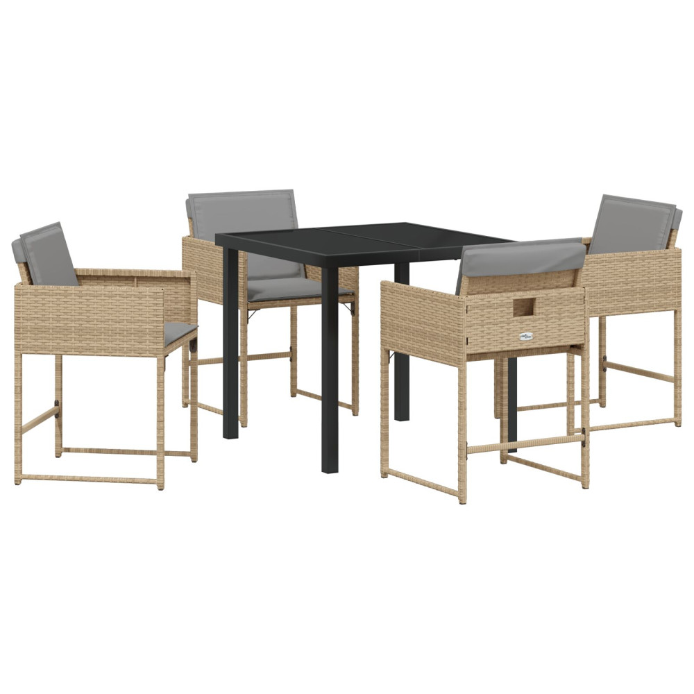 Produktbild för Trädgårdsmöbelset 5 pcs Beige konstrotting