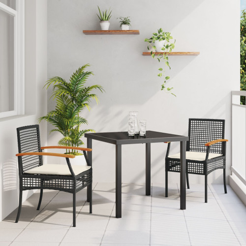 vidaXL Trädgårdsmöbelset med kudde 3 pcs Svart Rotting