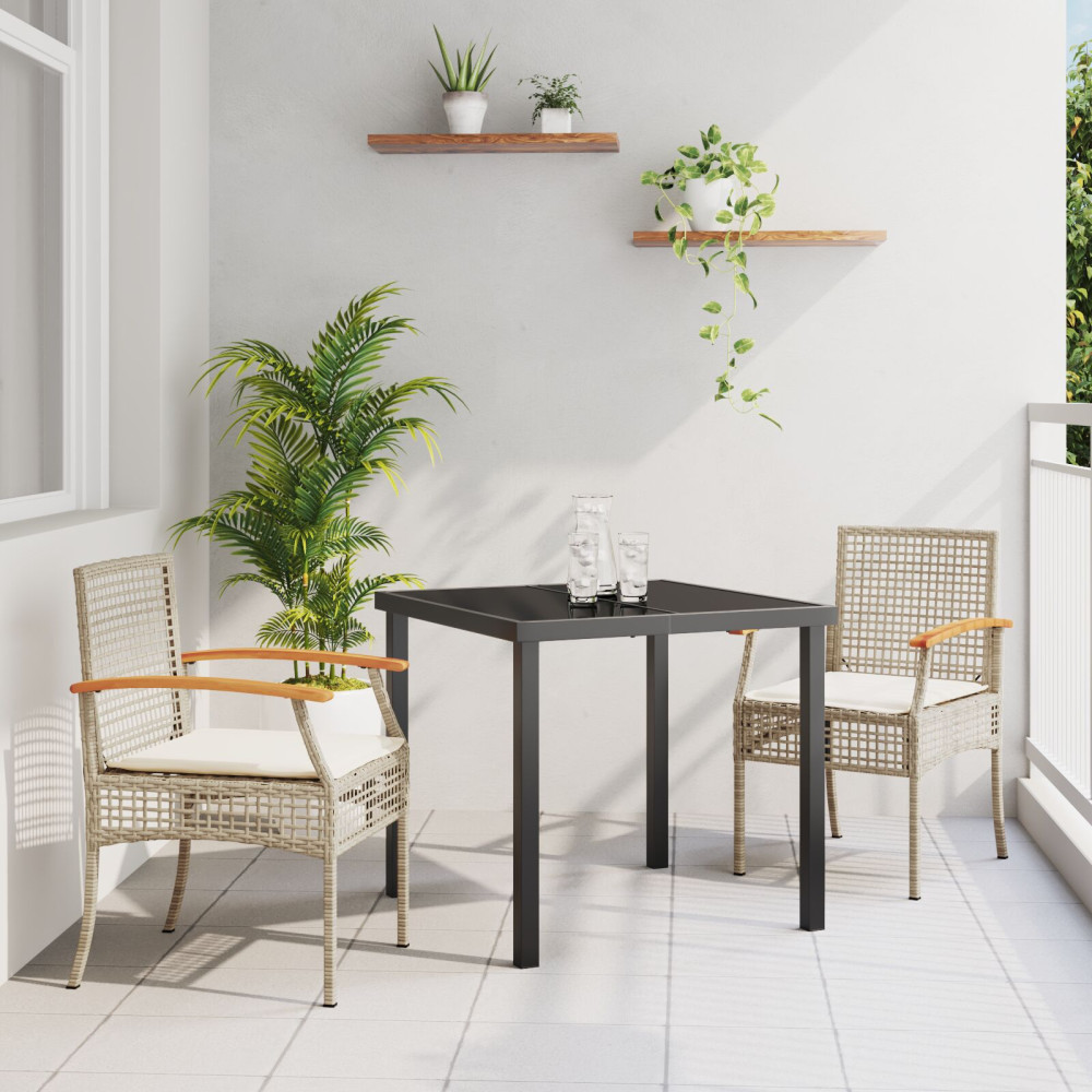 Produktbild för Trädgårdsmöbelset med kudde 3 pcs Beige och svart Rotting