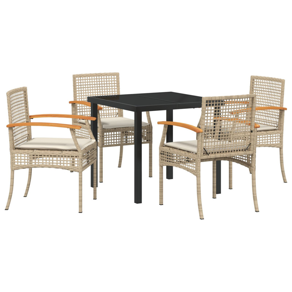 Produktbild för Trädgårdsmöbelset med kudde 5 pcs Beige och svart Rotting