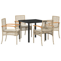 Produktbild för Trädgårdsmöbelset med kudde 5 pcs Beige och svart Rotting