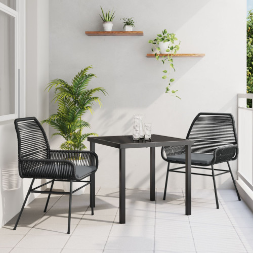 vidaXL Trädgårdsmöbelset med kudde 3 pcs Svart konstrotting
