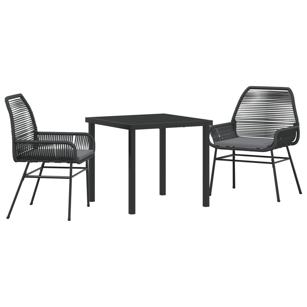 Produktbild för Trädgårdsmöbelset med kudde 3 pcs Svart konstrotting