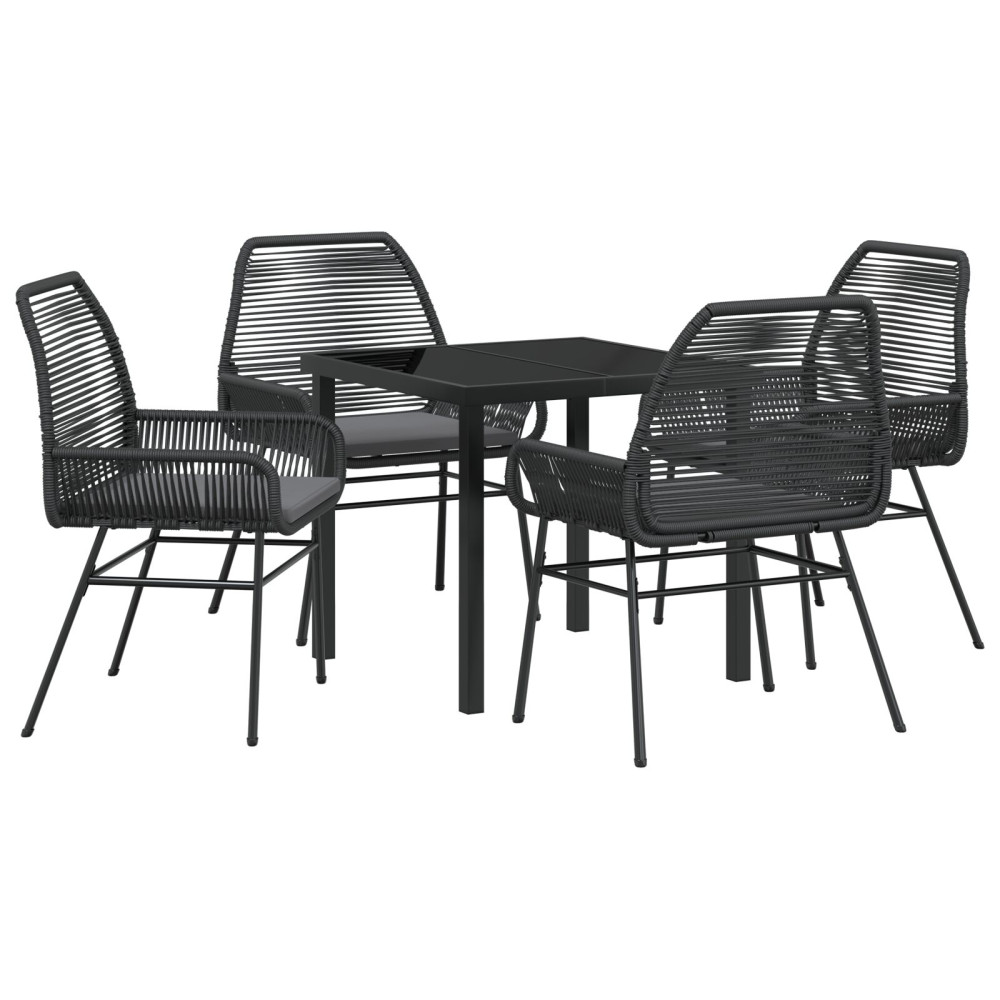 Produktbild för Trädgårdsmöbelset med kudde 5 pcs Svart konstrotting