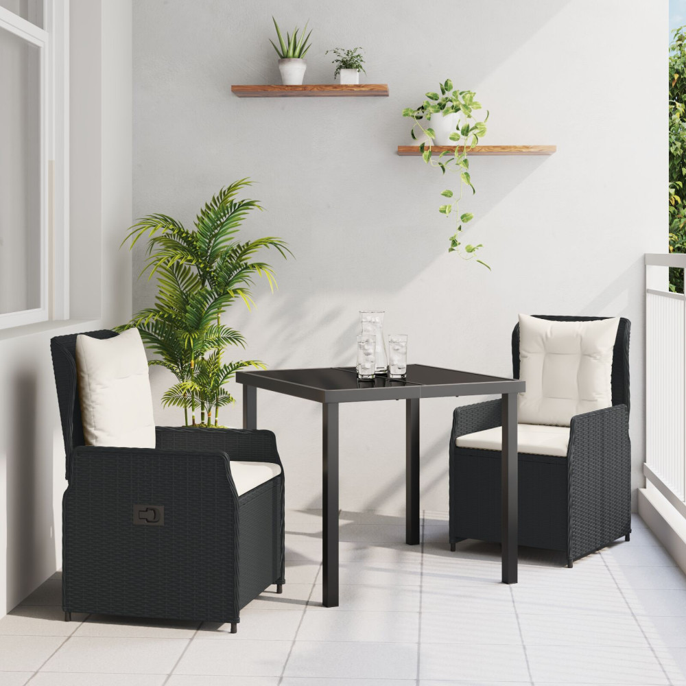 Produktbild för Trädgårdsmöbelset 3 pcs Svart konstrotting