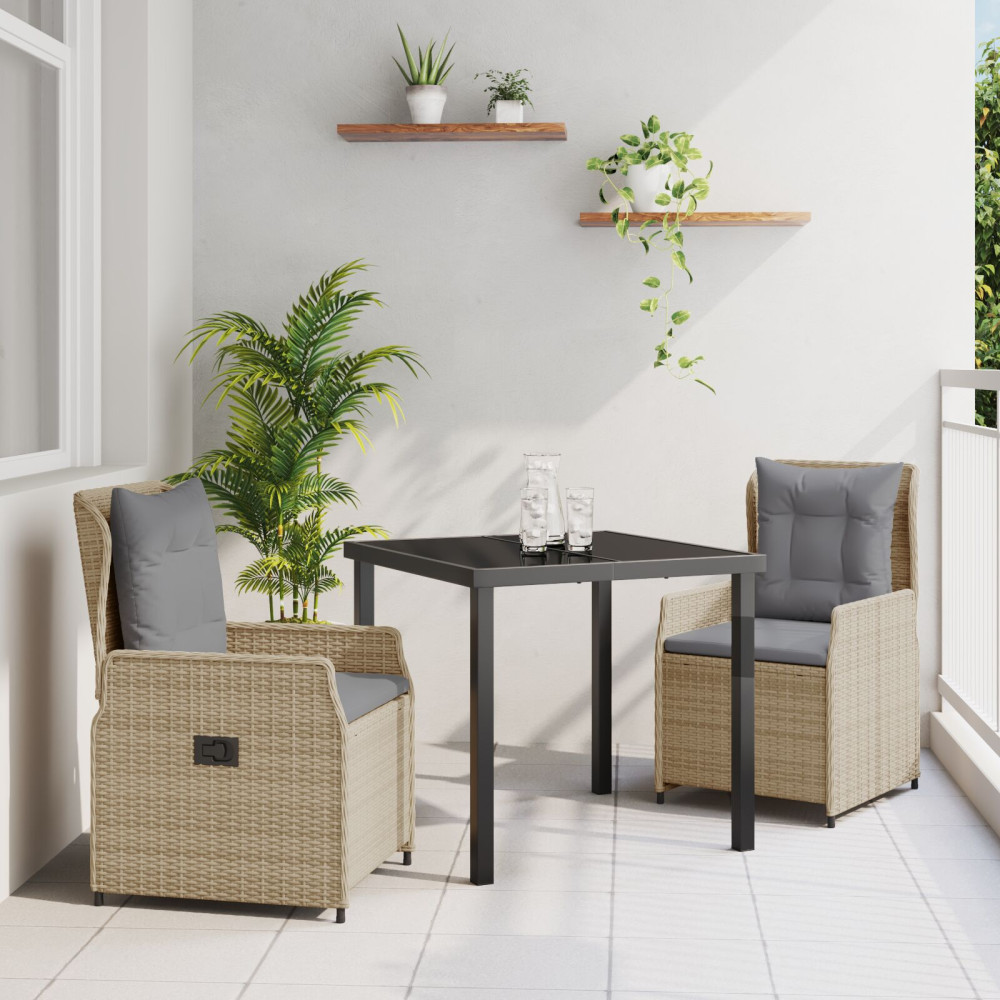 Produktbild för Trädgårdsmöbelset 3 pcs Beige och Ljusgrå konstrotting