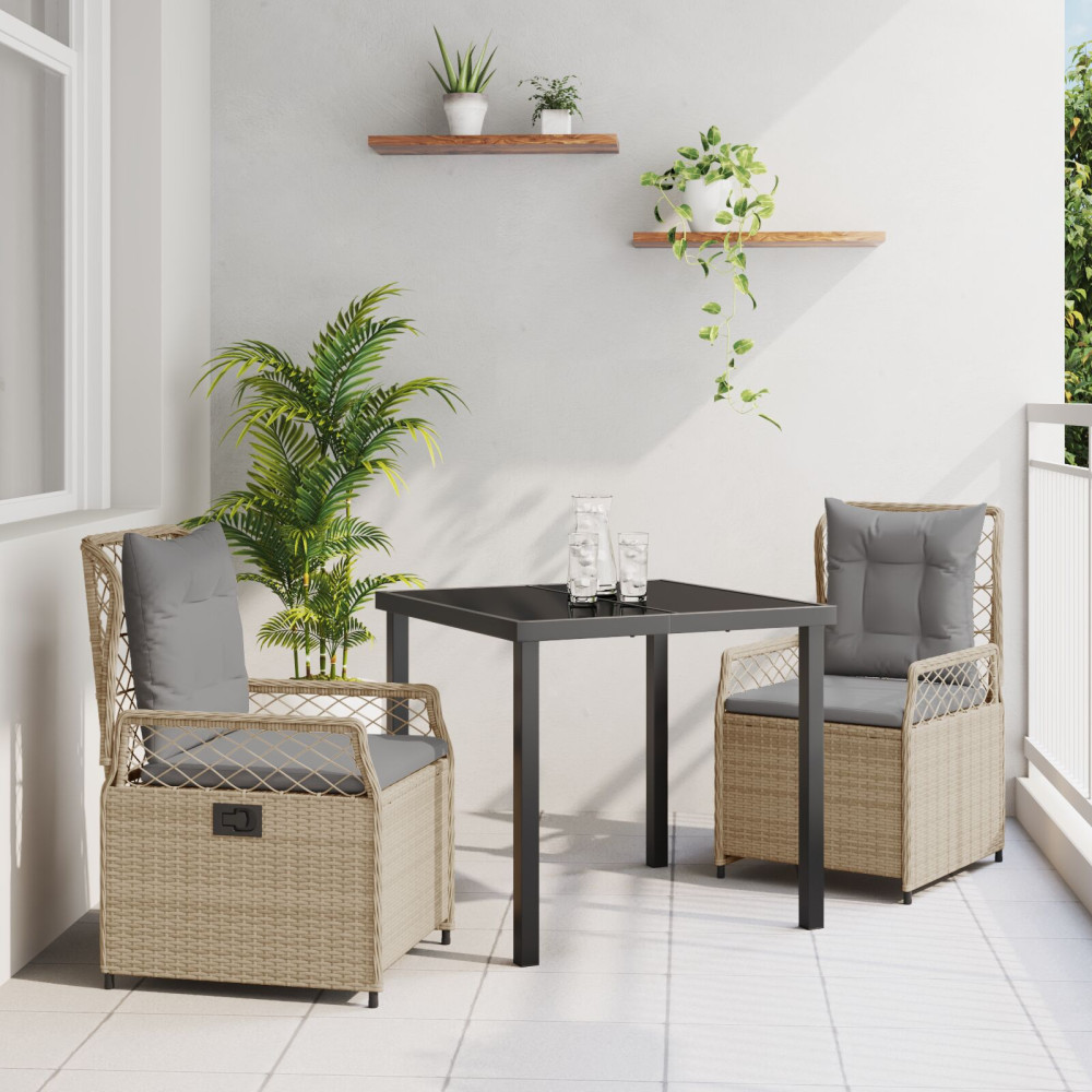 Produktbild för Trädgårdsmöbelset 3 pcs Beige och Ljusgrå konstrotting