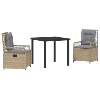 Produktbild för Trädgårdsmöbelset 3 pcs Beige och Ljusgrå konstrotting