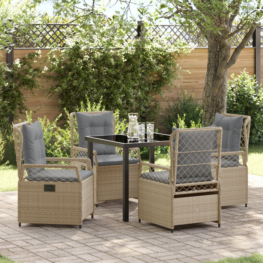 Produktbild för Trädgårdsmöbelset 5 pcs Beige och Ljusgrå konstrotting