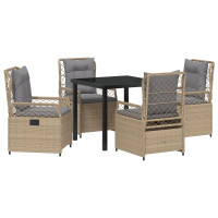 Produktbild för Trädgårdsmöbelset 5 pcs Beige och Ljusgrå konstrotting