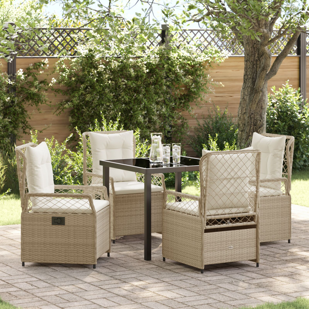Produktbild för Trädgårdsmöbelset 5 pcs Beige och krämvit konstrotting