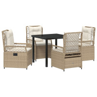 Produktbild för Trädgårdsmöbelset 5 pcs Beige och krämvit konstrotting