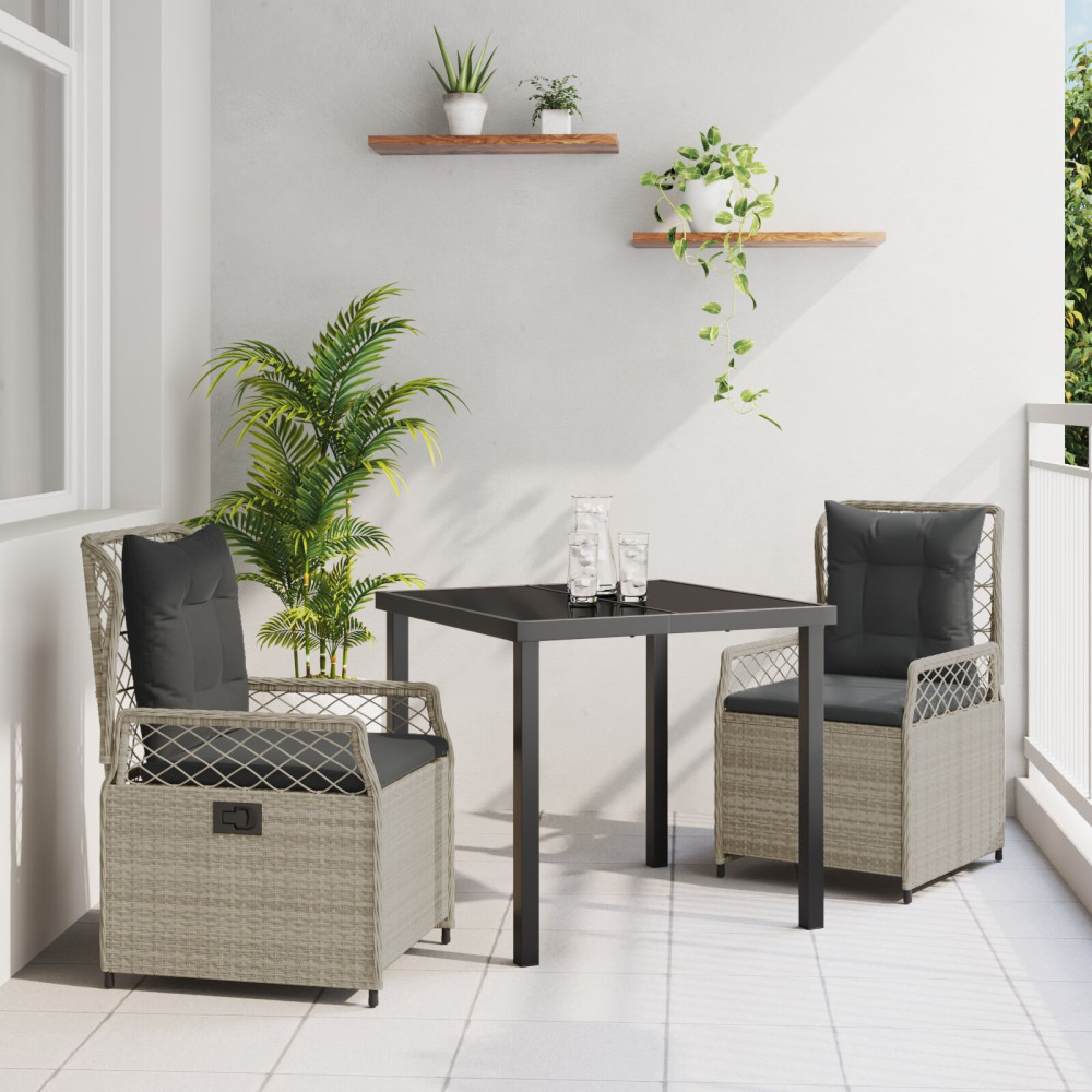 Produktbild för Trädgårdsmöbelset 3 pcs Ljusgrå konstrotting