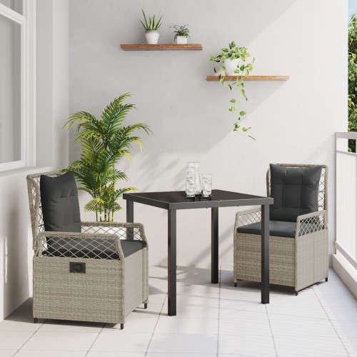 vidaXL Trädgårdsmöbelset 3 pcs Ljusgrå konstrotting
