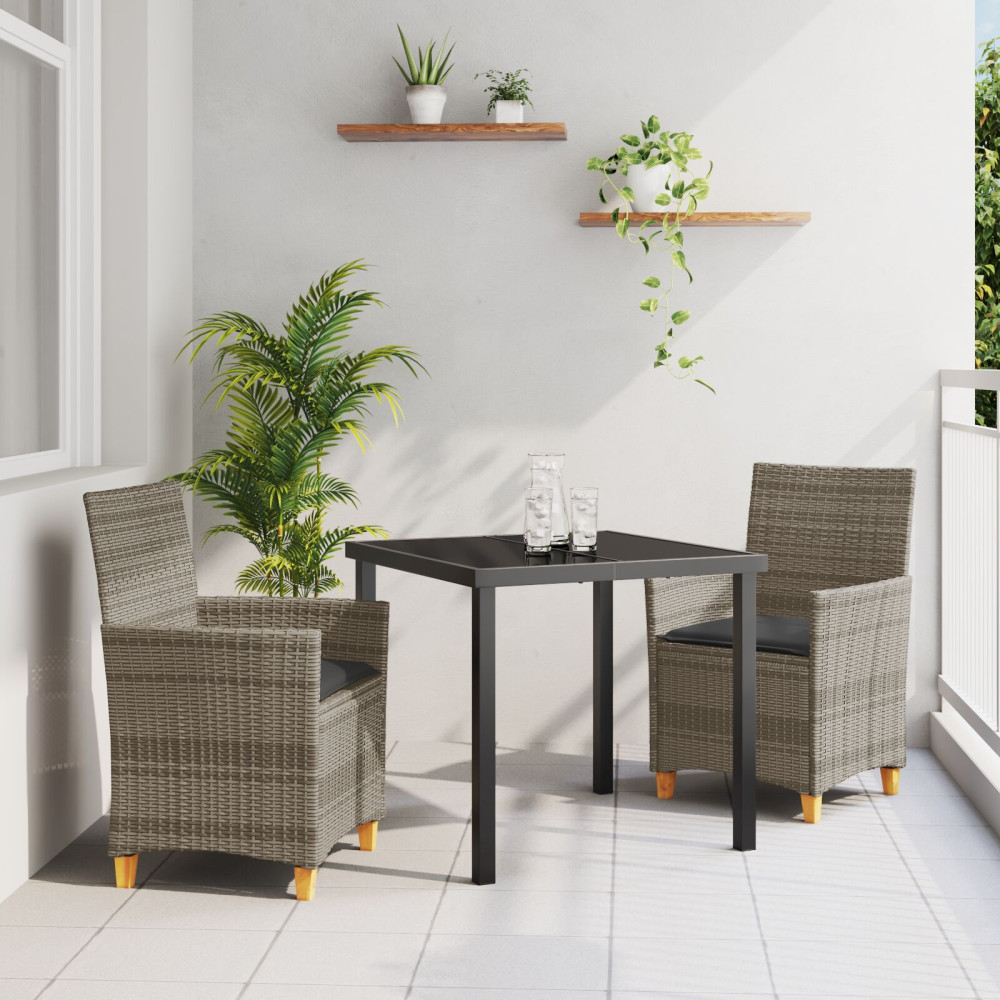 Produktbild för Trädgårdsmöbelset 3 pcs Grå konstrotting