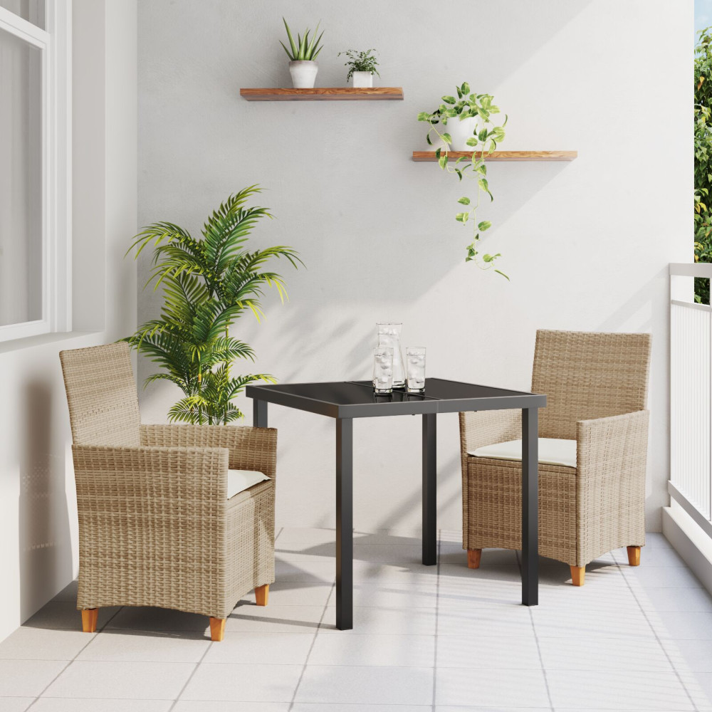 Produktbild för Trädgårdsmöbelset 3 pcs Beige konstrotting