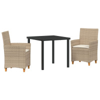 Produktbild för Trädgårdsmöbelset 3 pcs Beige konstrotting
