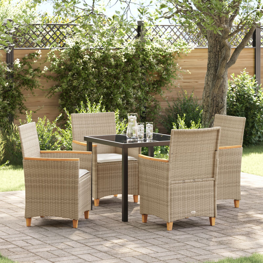 Produktbild för Trädgårdsmöbelset 5 pcs Beige konstrotting