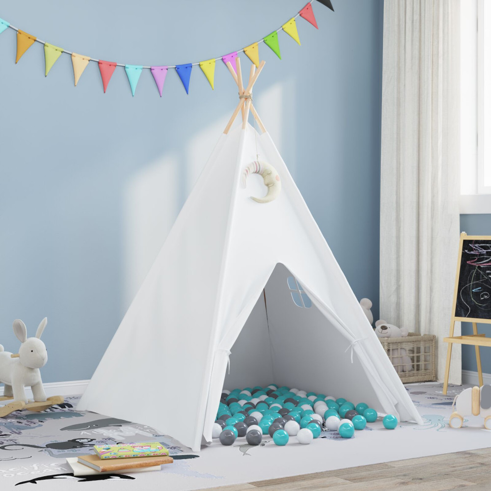 Produktbild för Teepee Tält Vit 120 x 120 x 150 cm Tyg och Plast